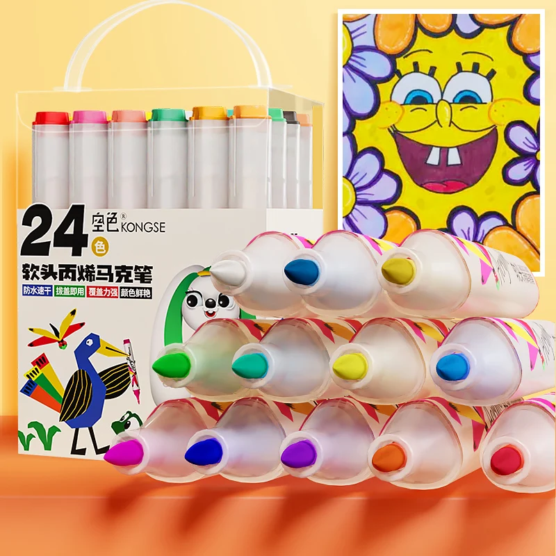 Marker Pens 48 Colors Acrylic Pens Brush Round Tip Pastel Pens for Adult Coloring Book Art Rock Painting Card Making