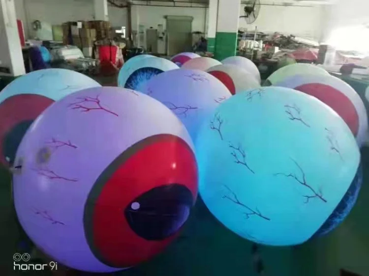Giant round inflatable eye parties led light pvc inflatable glitter ball for hanging decoration