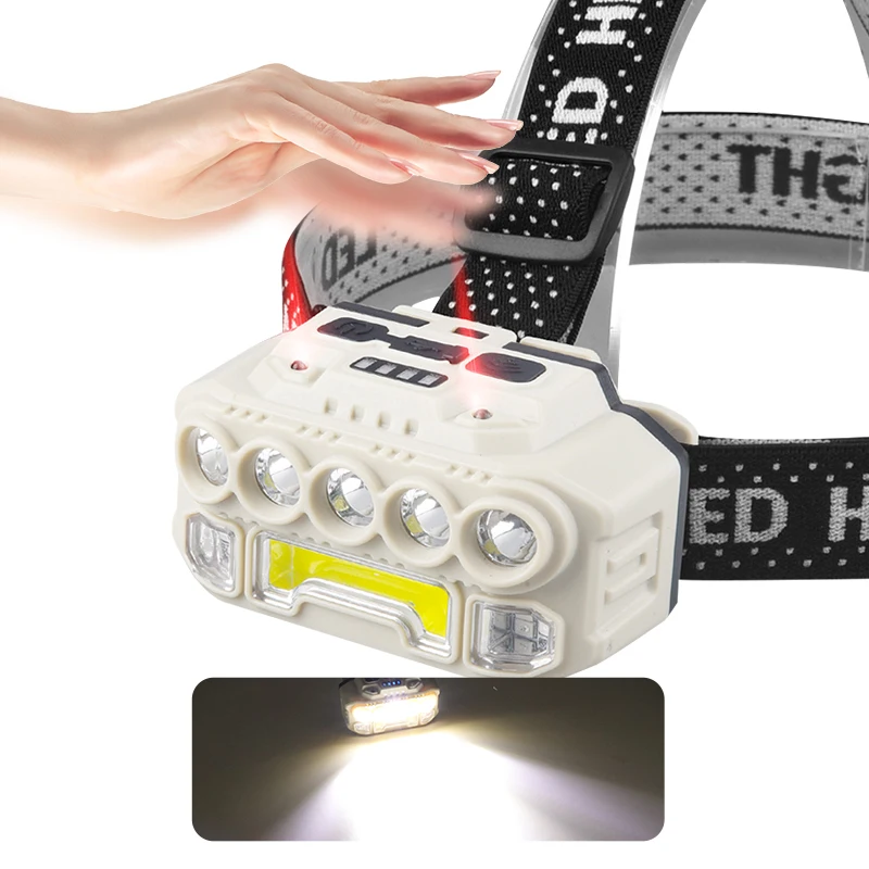 5 Mode Sensor Waterproof Headlamp with Built-in Detachable Battery Type-c Rechargeable Head Lamp Work Led High Power Headlamp
