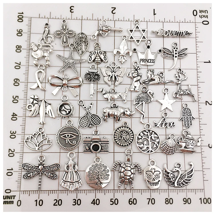 Handmade Jewelry Making Kit 100pcs Mixed Silver Plated Metal Pendant Diy Charms Tile Alloy Beads