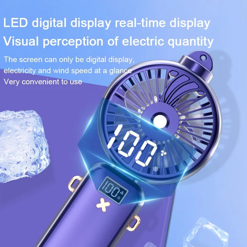 2500mAh Portable Personal Water Spray Mist Fan Hanging Neck Fan 5 Speed USB Rechargeable mini folding fan With Led Screen