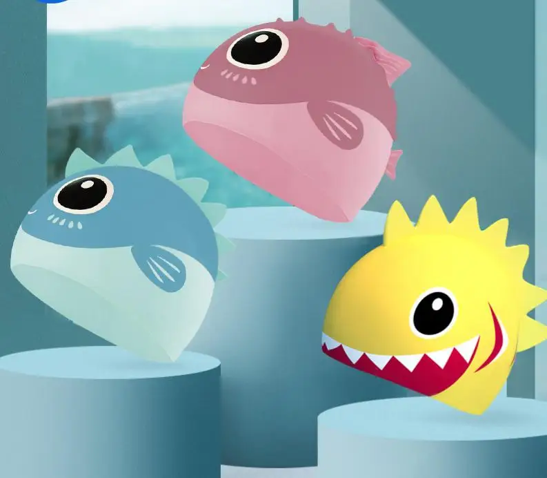 Fish shape silicone kids swimming cap