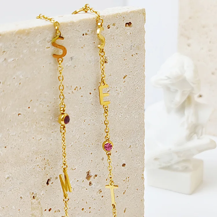 Minimalist Custom Name Letters Elegant Women Personalized 14K Gold Plated Birthstone Necklace