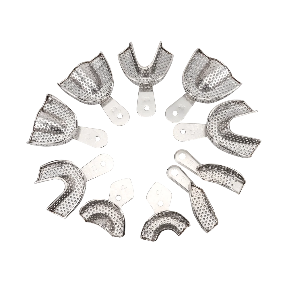High Quality Dental Autoclavable Metal Impression Trays Stainless Steel Upper Lower Dental Perforated Impression Trays for 6 pc