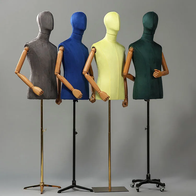 XINJI High Grade Rolling Wheels Stand Model Men Business Suit Mannequin Male Upper Body Suede Mannequins Dummies For Clothes
