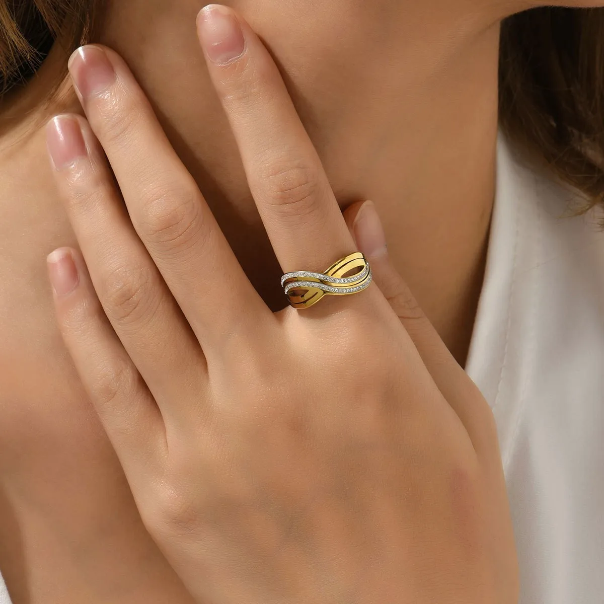 Top Quality Stainless Steel Geometric Shell Roman Numeral Ring Statement Tree of Life Diamond Ring For Women