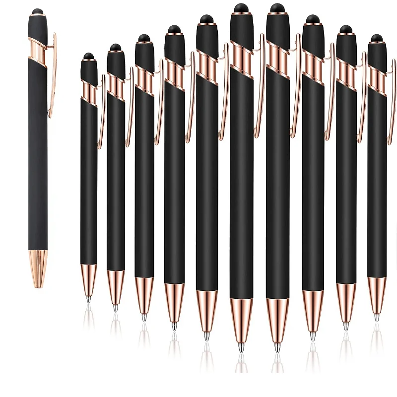 custom logo matte rubber ball pen elegant design touch screen sensitive stylus rose gold metal  pen