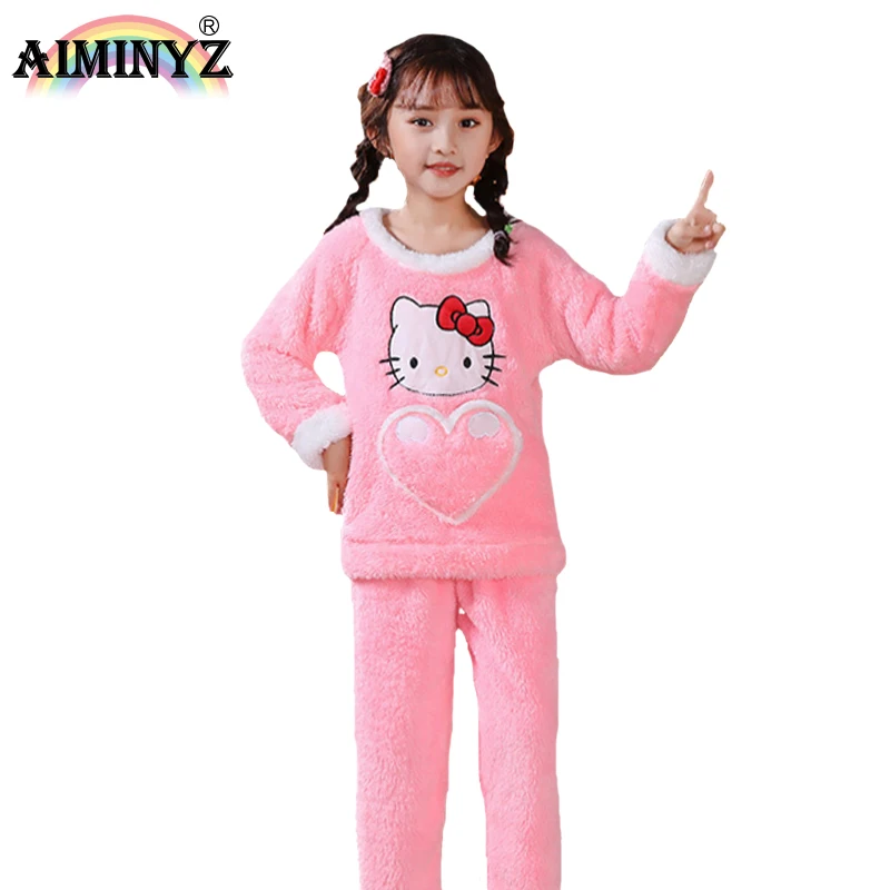 AIMINYZ ODM/OEM 2023 New Style Winter Polar Flannel Boy Thickened Two Piece Customize Child Pajamas Sets Girl Soft Sleepwear