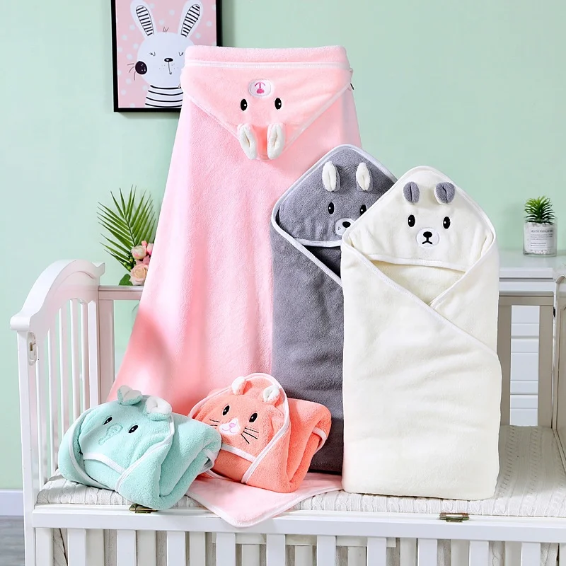 High Quality Durable Using Various Cute Cat Design Quick Dry Coral Fleece Large Hood Baby Bath Towel