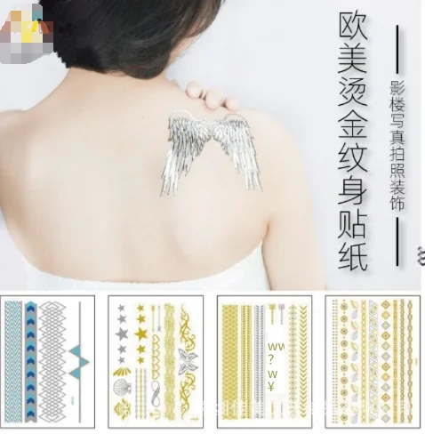 2024 Waterproof European and American hot gold and silver tattoo stickers, tribal totem metal party tattoos