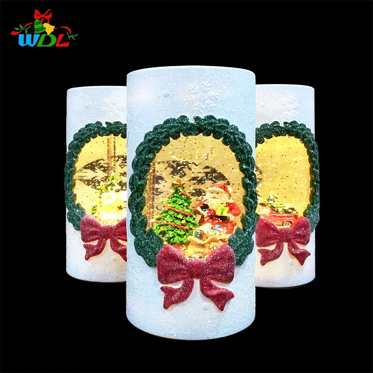 China Factory Best Selling Product Xmas Holiday Lantern Glitter Water Swirling Custom Christmas Ornament Led Lights Candle