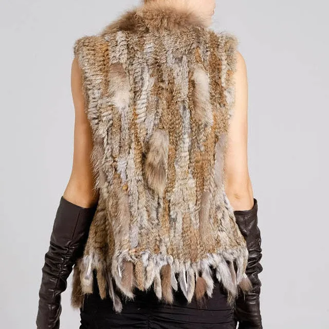 Rabbit Fur Women Fashion Vest With Tassels Raccoon Fur Hand-Woven Coat Women Faux Fur Waistcoat 2023