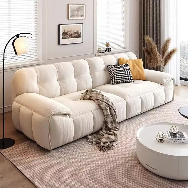 French Cream Style New Simple Puff Cloud Fabric Sofa Living Room Small Apartment Simple Modern Straight Sofa Wholesale