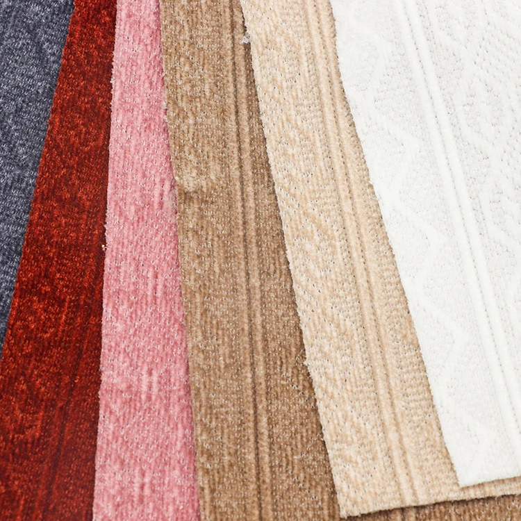 Stretch polyester solid color polyester spandex knitted dyed double jacquard chenille garment fabric