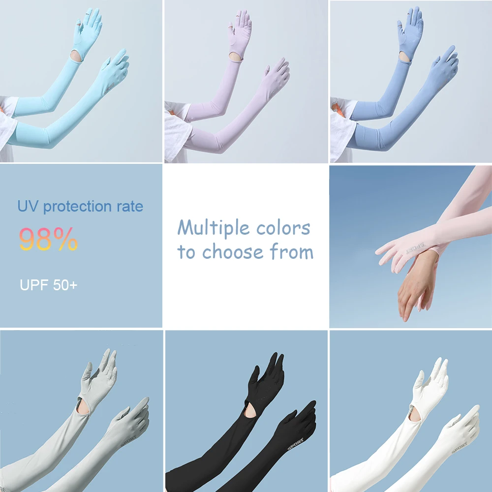 Summer Outdoor Arm Hand Protection Sunscreen Gloves UPF 50+ Foldable Touch Screen Gloves
