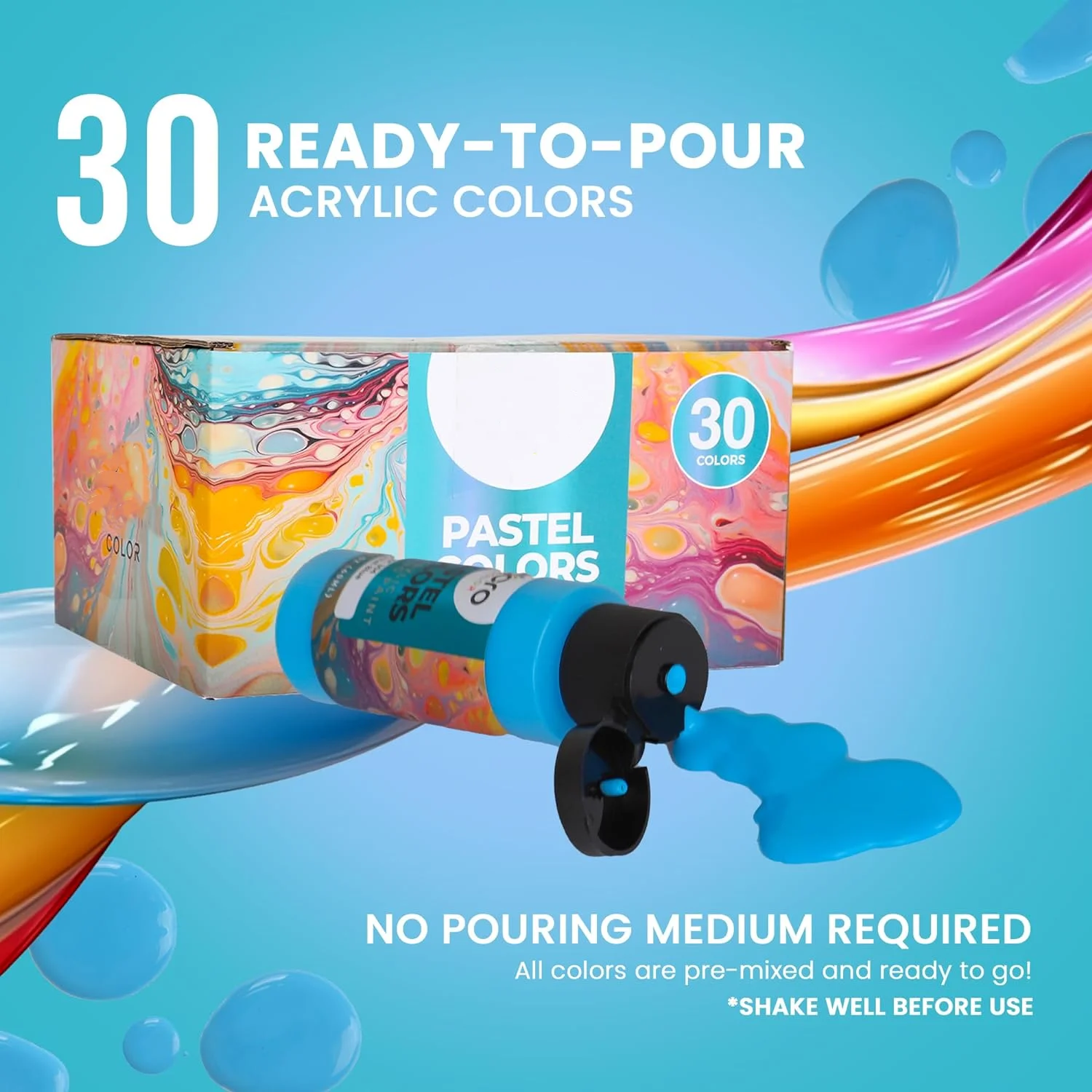 30 Vibrant Colors Metallic Neon Pastel Pre Mixed High Flow For Canvas Paper 2 Ounces Per bottle Acrylic Pouring Paints Set