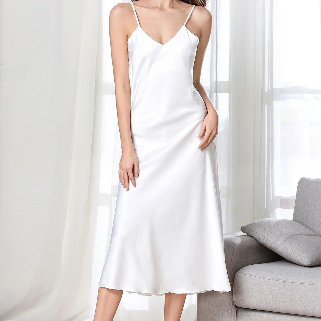 Wholesale Nightgowns Long Night Skirt Pink Silk Satin Sexy Night Dresses for Woman