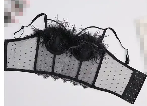 Vintage Fashion Club Women Ladies Summer Ostrich Sexy Feather Fur Top Feather Corsets Party Ostrich Feather Vest Crop Tops