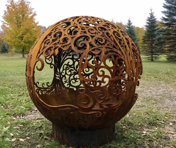 Rusty Metal Sphere Corten Steel Fire bowl heavy duty Metal steel fire pit