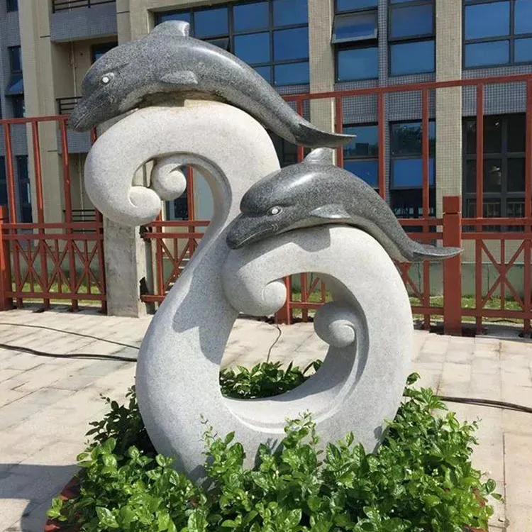 Super Large Outdoor Garden Decorative Ornaments Hand Carved Natural Stone Carving Animals Statue Figures Cute Dolphin Sculptures