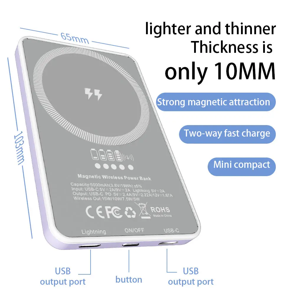 Mini magnetic wireless charger power bank magnets wireless charging power bank 20w magnetic wireless power bank for smart phone