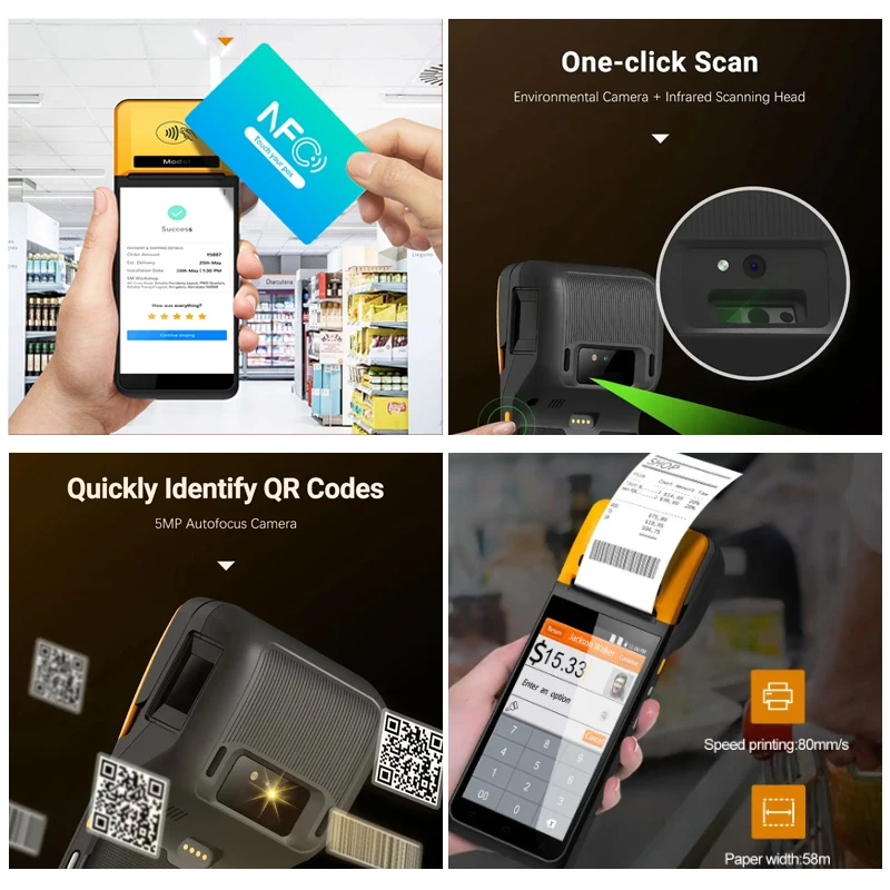 Noryox NB55 Android 14 /13 3+16G Memory Pos Terminal Cash Register Handheld Mobile Pos Machine Terminal Restaurant Pos Systems
