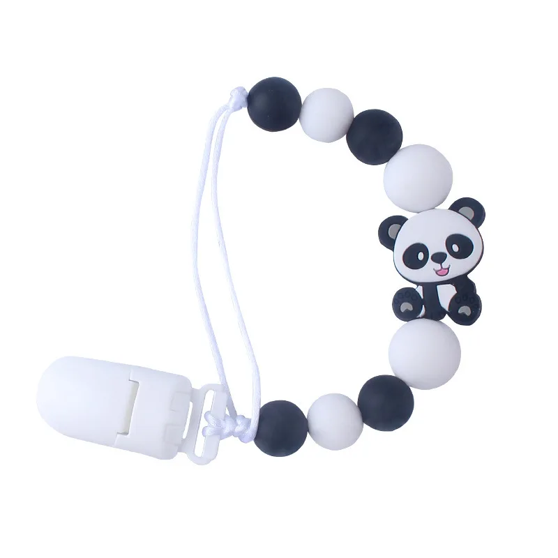 Panda Teethers Silicone Teething Beads Dummy Clips Boys Soother Pacifier Chain Holder Clips Binky Holder Set For Baby BPA Free