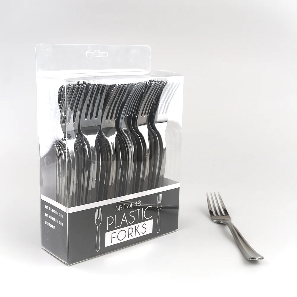 Perfect design long handle factory dinner wholesale gold salad seafood disposable silver plastic fork