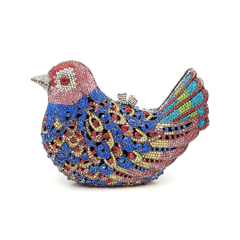 CHALIWINI Women evening party bag colorful diamonds luxury crystal clutch bridal wedding party handbag animal bird crystal purse