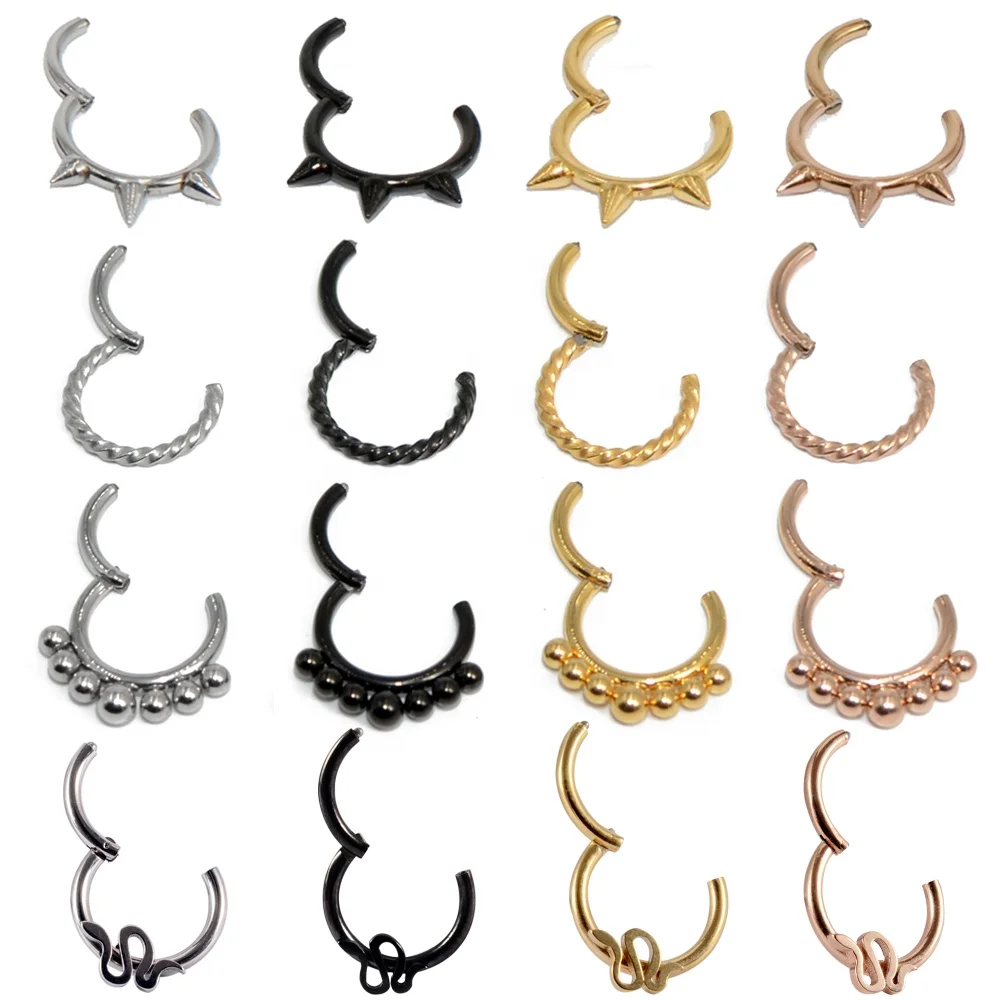 Stainless Steel Septum Clicker Hoop Ring Nose Labret Ear Tragus Cartilage Daith Helix Earring Stud Gothic Body Piercing Jewelry