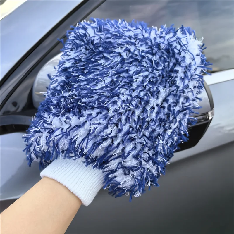 SHODA Wholesale Double Side Coral Velvet Car Wash Sponge Brush Mop Mitts Microfiber Car Wash Glove for Car Cleaning