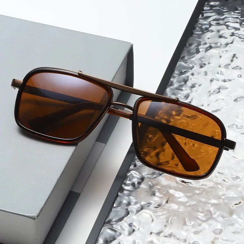 Parallel bars double beam square shaped sun glasses Europe and America fashion high-end men sunglasses Fashion sunglasses 2024