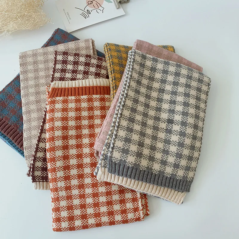 Kids new fashion spring autumn winter child knitted plaid scarf for boys and girls