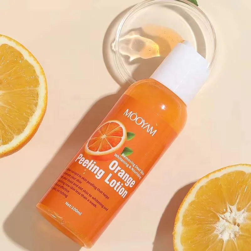 Wholesale organic aha bha skin care peel off lotion black skin whitening orange body peeling lotion