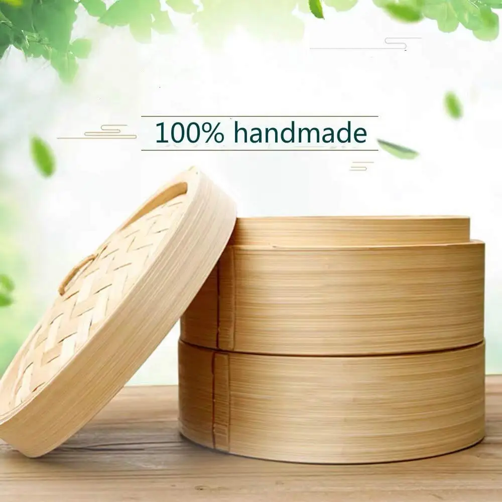 Handmade Basket Bamboo Steamer 10 Inch, 2 Tiers Chinese Food Bamboo Steamers for Cooking,Reusable 2 Gauze Liners and Chopsticks