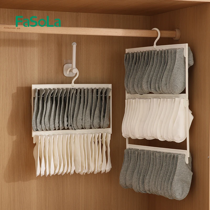 FaSoLa Plastic 3 Layers Socks Hanging Rack Underwear Storage Laundry Drying Rack Clothes Drip Hanger
