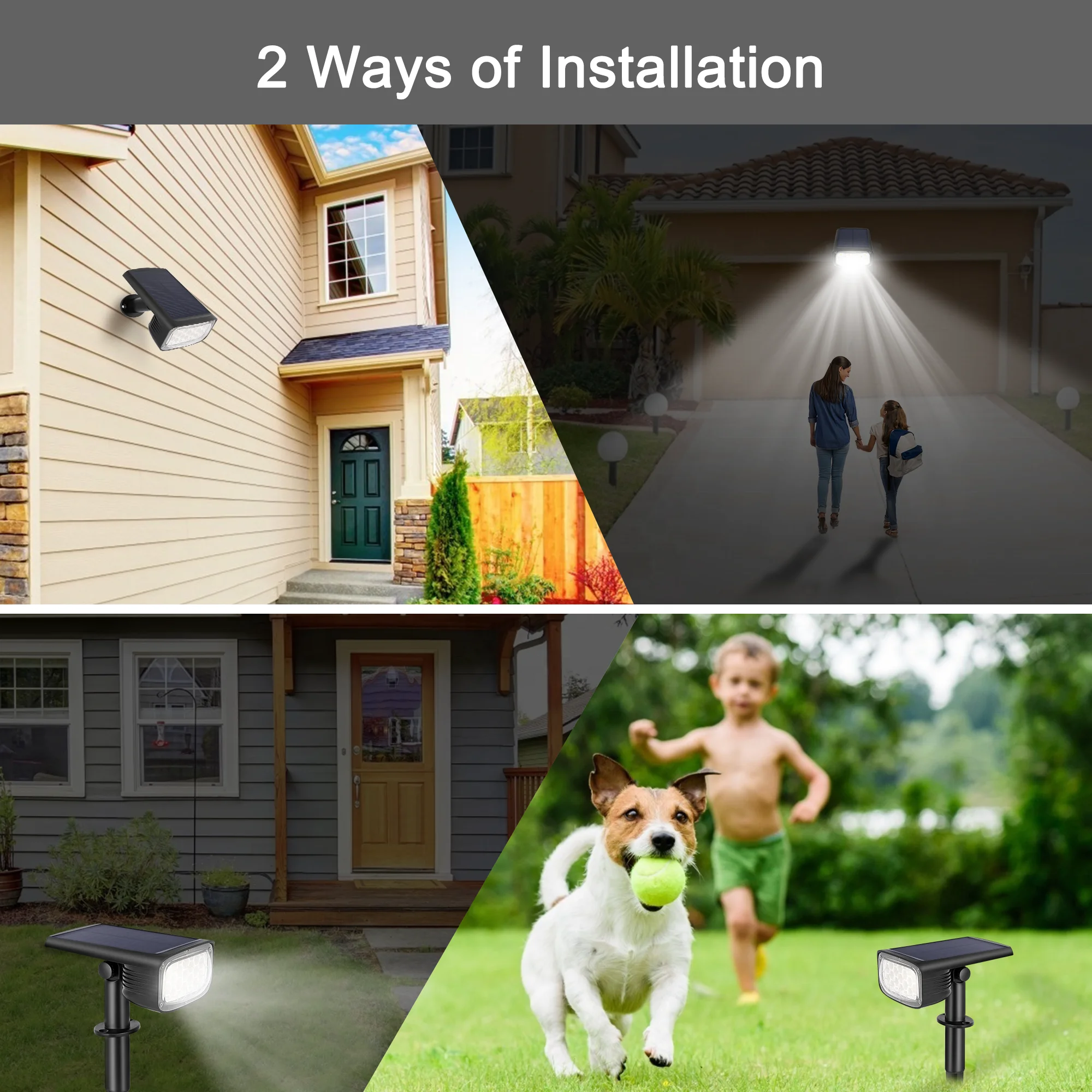2 Pack Solar Landscape Spotlights, Solar Spotlights Outdoor IP67 Waterproof Outdoor Solar Powered Security Wall Light for Yard