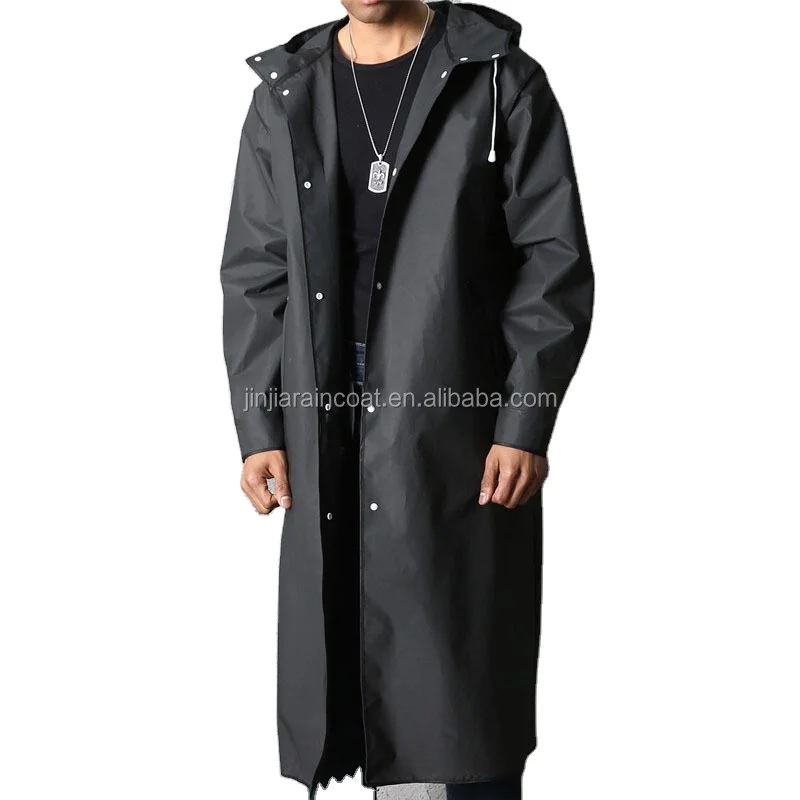 Black EVA adult impermeable customized printed raincoat waterproof long rain jacket