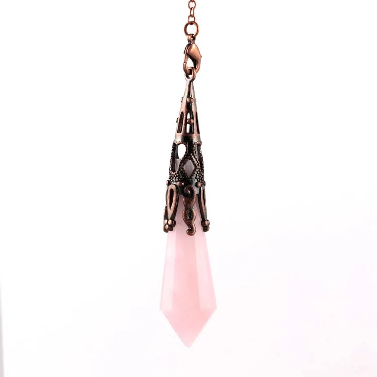 Hobbyworker Er Charms Red Copper Natural Crystal Twelve Faceted Hexagon Cone Pendant for Women Gifts