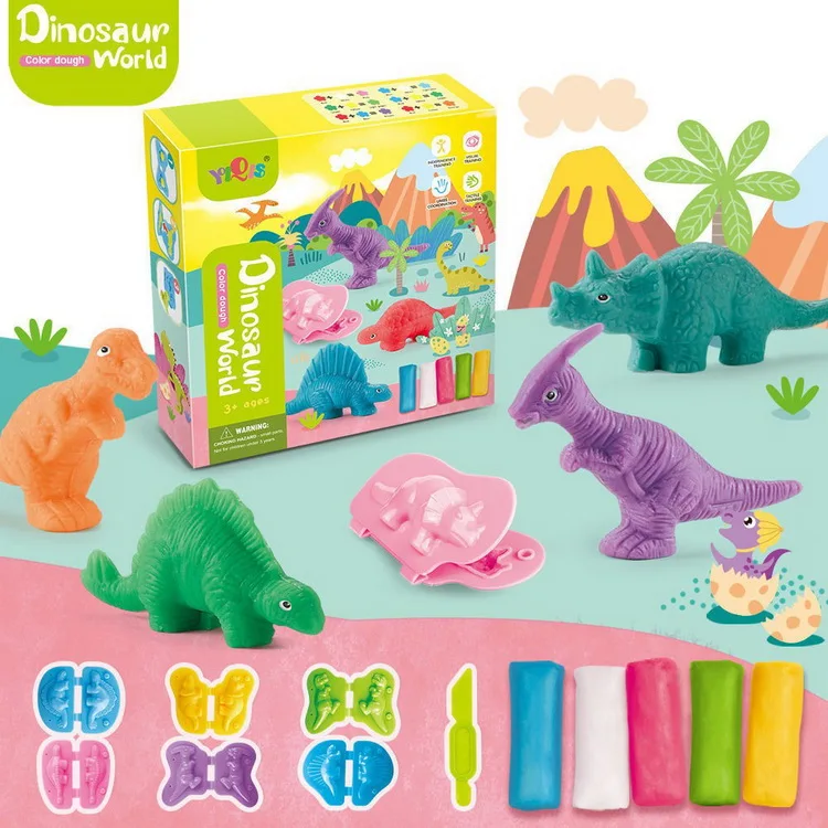 Hot Selling Early Education DIY Play Dough Toys Dinosaur Molds Colored Clay