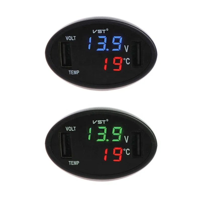 Car Digital LED Thermometer Voltmeter Auto USB Charger Battery Monitor Temperature Gauge L15  Car Digital LED Thermometer Voltme