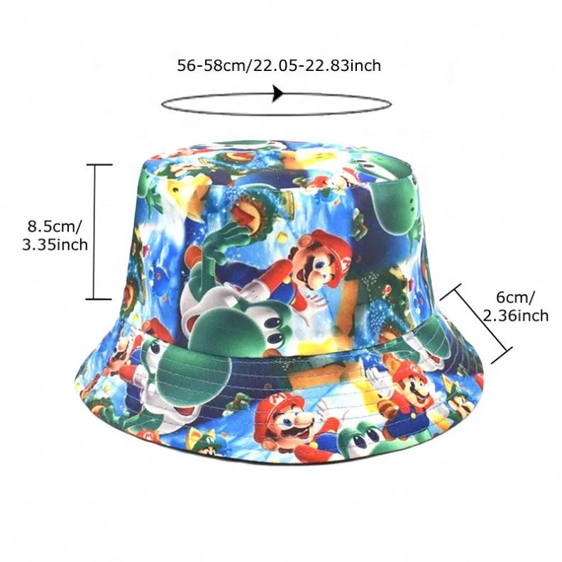 Creative Super Mary Mario figures pattern bucket hat man woman cartoon sun protection sun hat double-sided