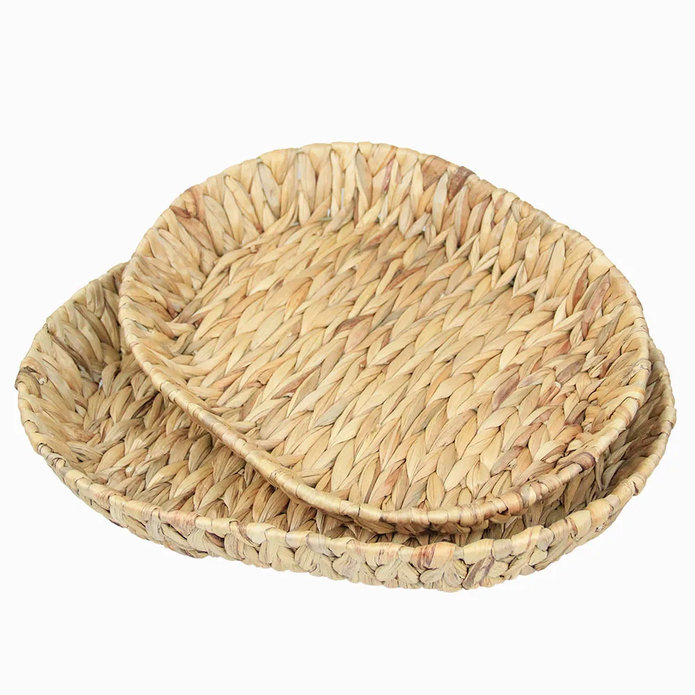 Hot selling water hyacinth woven serving tray for living room fruit   bread tray and Shower tray
