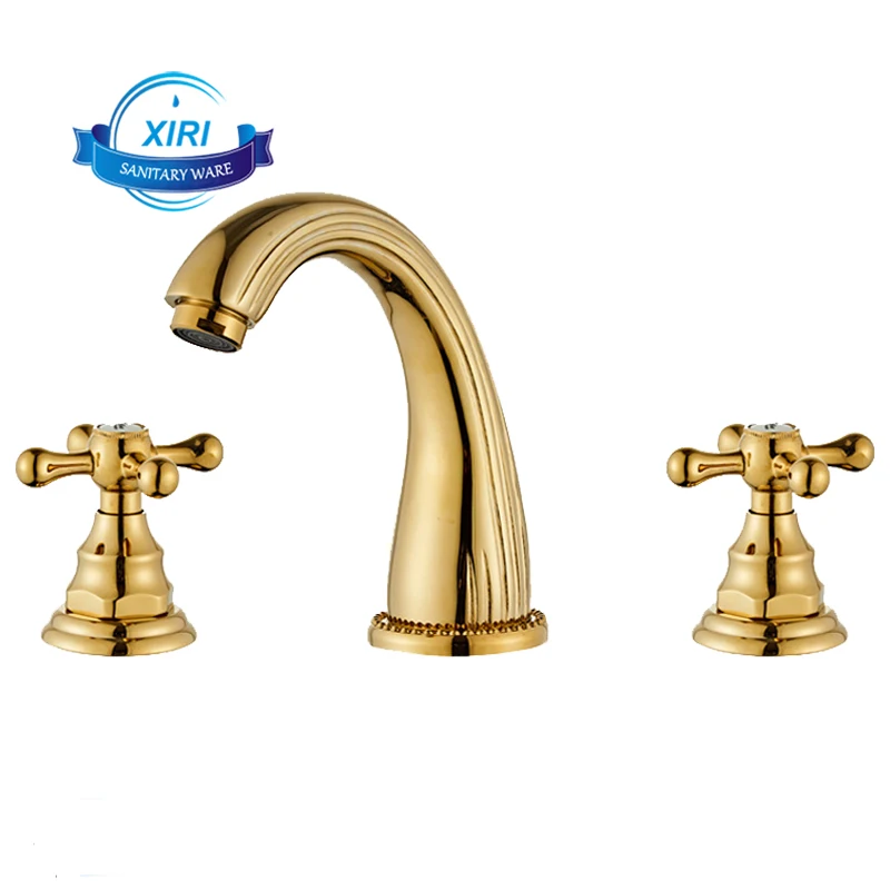 Modern Fashion Gold Basin Hot And Cold Water Faucet Three Holes Bathroom Wash Basin Faucet Three-piece set CF968