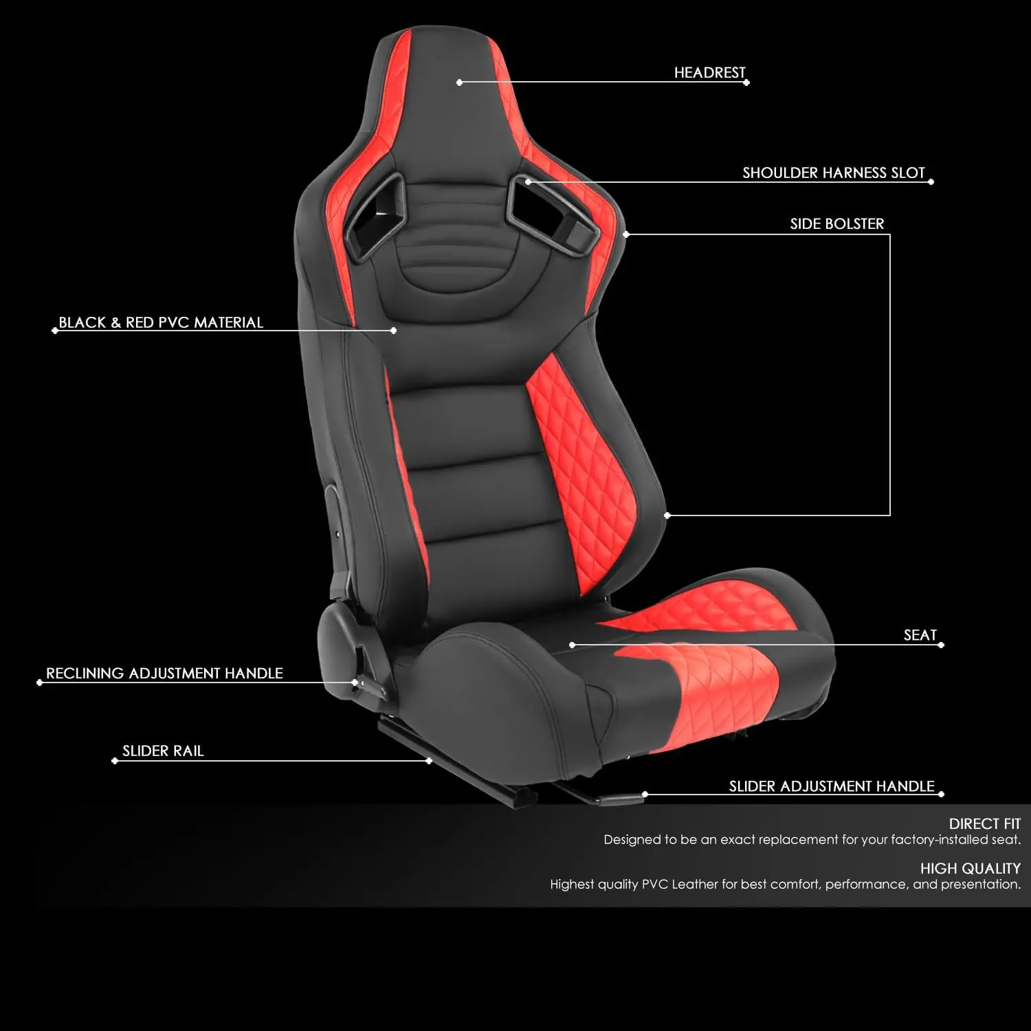 JIABEIR 9014 Red Universal Leather Bucket Car Interior Accessories Sports Race Modified Driving Racing Seats