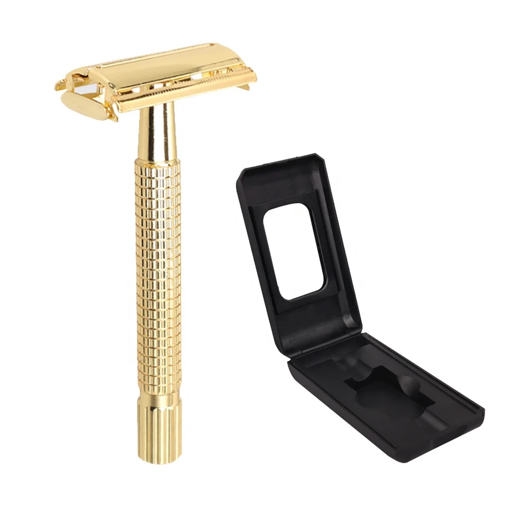 Gold color twist to open safety razors ningbo reusable shaver razor with mirror dressing box