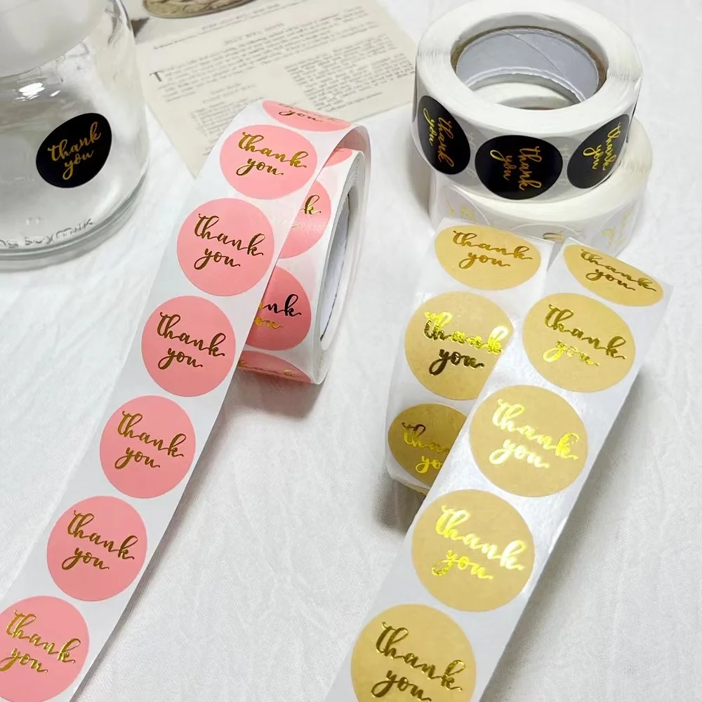 25mm Golden Thank You Sticker Small Custom Logo Roll Waterproof Sticker Label For Bottle