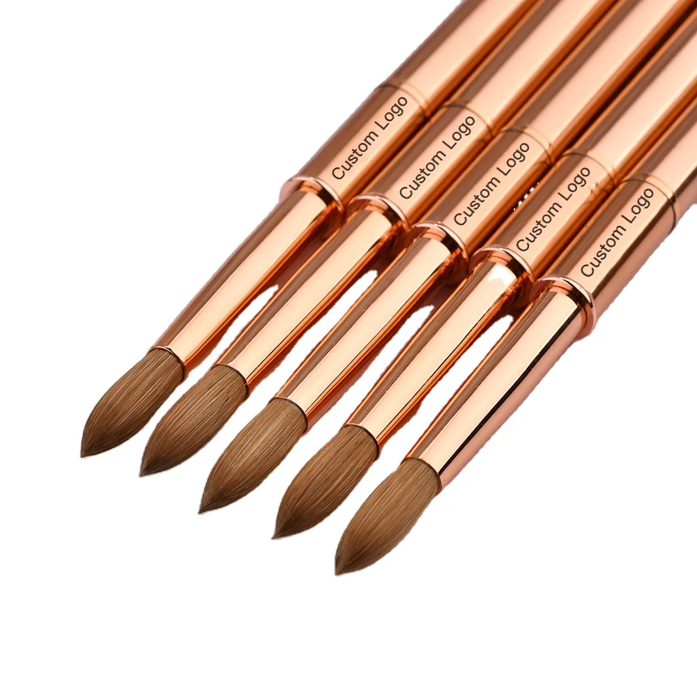 Hot selling Metal Handle Kolinsky Nail Brushes Wholesale Private Label Rose Gold Size 2-18 100% Kolinsky Brush for Acrylic Nails