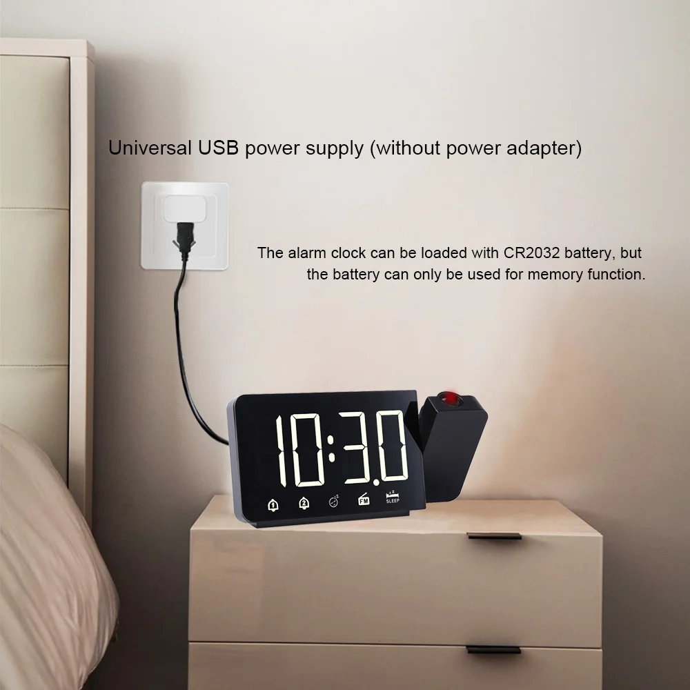 FM Radio LED Alarm Clock Digital Projection Desktop Snooze Nightlight Watch Time Projector Alarm Clock