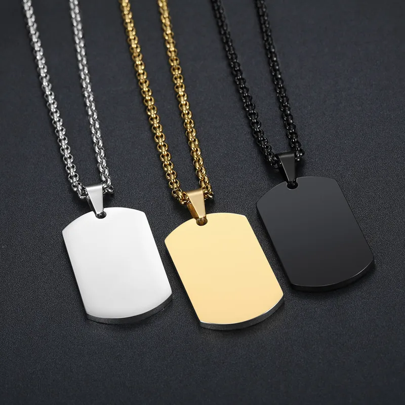 Fashion Simple Design Brand Dog Tags Custom  Logo Gold Necklace Metal Jewelry Tags